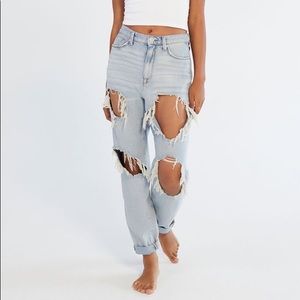BDG High Waisted Mom Jeans- Destroyed light wash